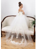 Ivory Lace Tulle V Back Flower Girl Dress With Removable Train